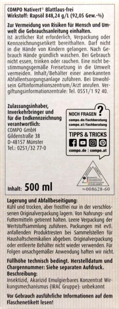 Compo Nativert Blattlaus-frei - 0,5 L -Deutschland Pflegoria Verkaufs-Shop Compo20Nativert20Blattlausfrei 33812 L01