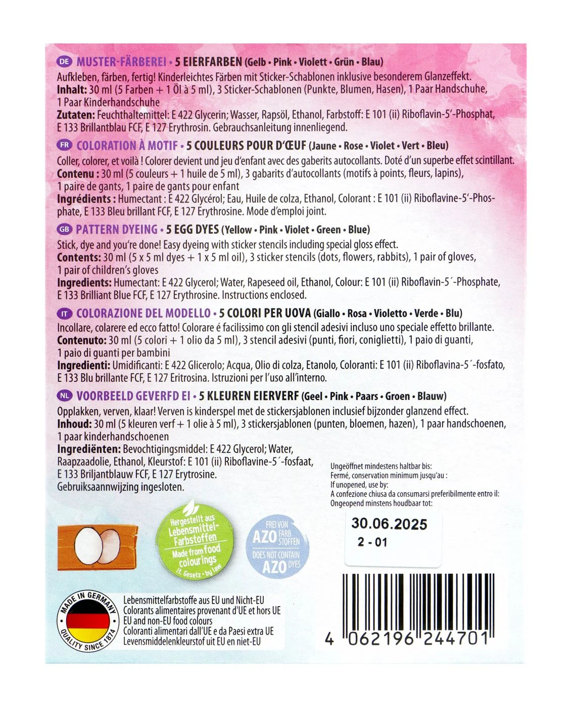 Heitmann Eierfarben Musterfärberei - 3 Sticker + Schablonen + 5 Farben 2 Heitmann Eierfarben Musterfärberei - 3 Sticker + Schablonen + 5 Farben – Bild 2
