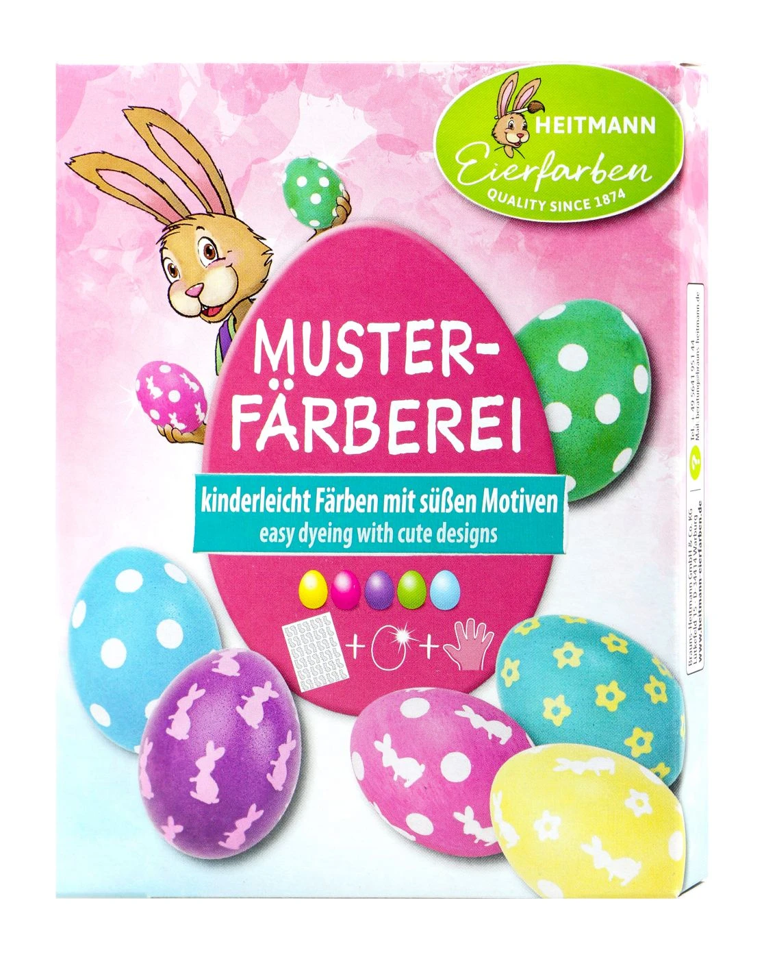 Heitmann Eierfarben Musterfärberei - 3 Sticker + Schablonen + 5 Farben 1 Heitmann Eierfarben Musterfärberei - 3 Sticker + Schablonen + 5 Farben