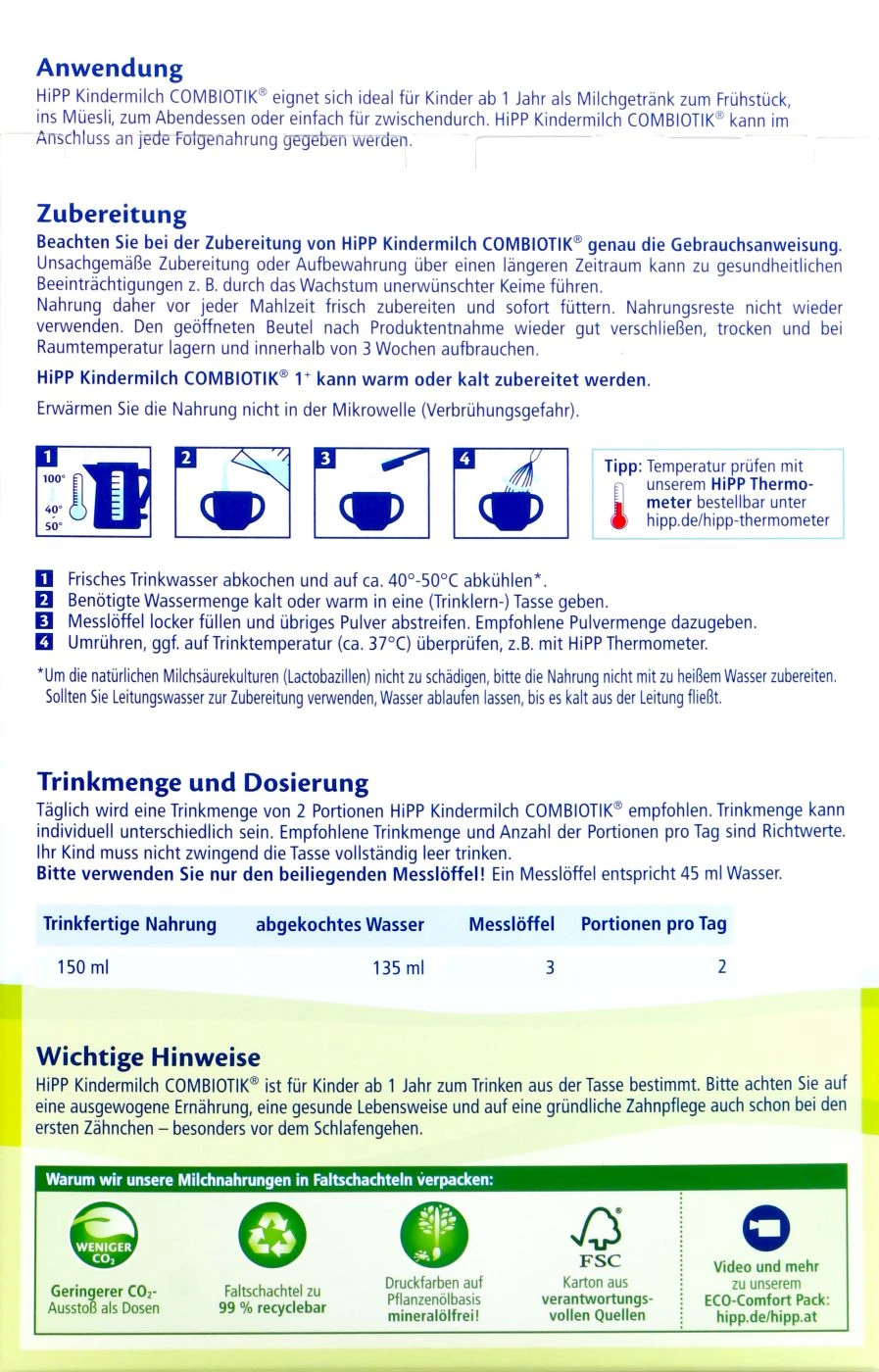 Hipp 2034 Bio Kindermilch 1 + Combiotik - 600g 4 Hipp 2034 Bio Kindermilch 1 + Combiotik - 600g – Bild 4