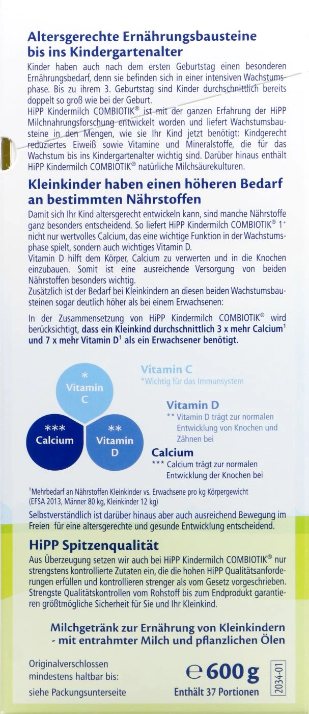 Hipp 2034 Bio Kindermilch 1 + Combiotik - 600g 2 Hipp 2034 Bio Kindermilch 1 + Combiotik - 600g – Bild 2