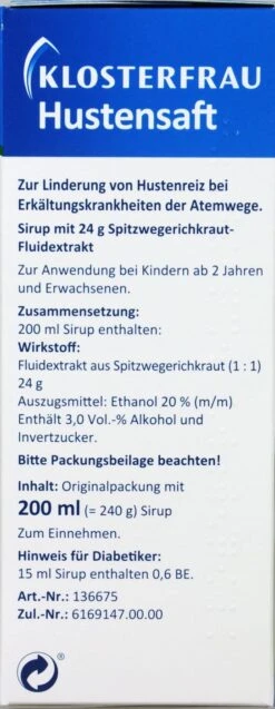 Klosterfrau Hustensaft - 200 Ml -Deutschland Pflegoria Verkaufs-Shop Klosterfrau20Hustensaft 04256 L01
