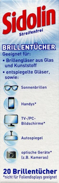 Sidolin Brillenputztuch - 20 Stück -Deutschland Pflegoria Verkaufs-Shop Sidolin20Brillenputztuch 24810 L01